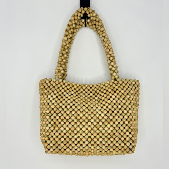 Loeffler Randall Mina Neutral Wood Beaded Mini Tote Bag Beach Bag - Picture 2 of 7